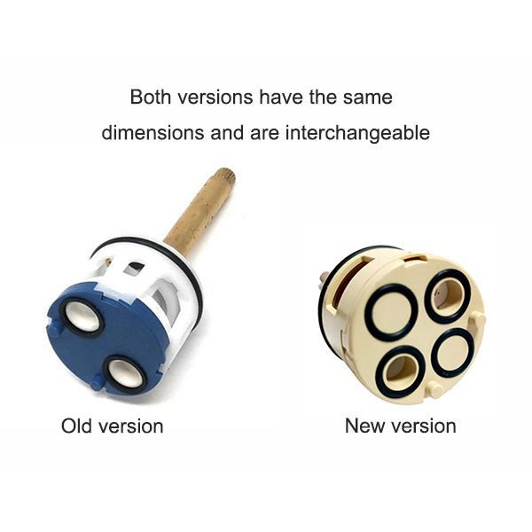 2-way diverter compatibility infographic — old and new valve version comparison
