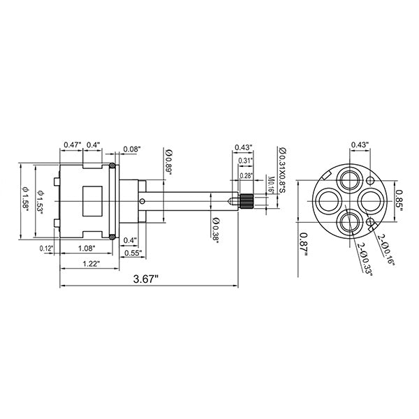 2-way diverter brass cartridge angled view — quarter turn top knob replacement