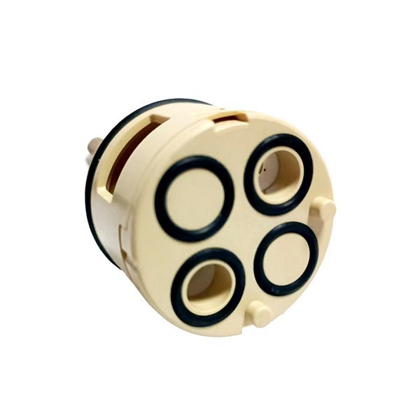 2-way diverter cartridge face close-up — seals and water port detail