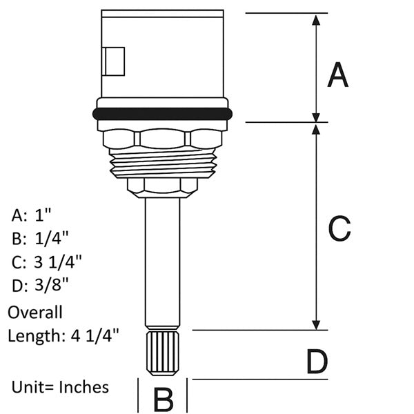 Tuscany bottom knob diverter cartridge dimensions Inches— 3.97 x 1.31 x 1.31 inch CSSL85675 i