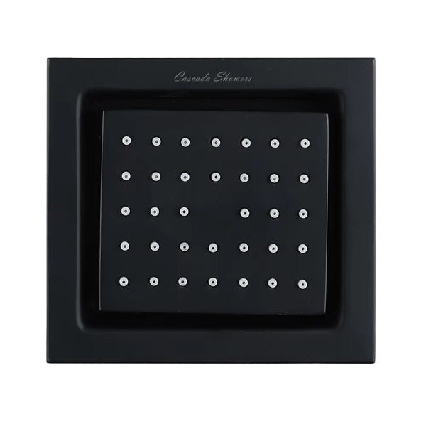 Cascada 34 nozzle square body jet matte black front face close-up – silicone nozzles