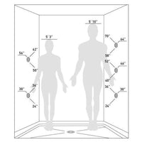 Cascada body spray jet scale diagram – human figure size reference flush mount wall