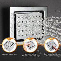 Cascada 34 nozzle Chrome square body spray jet installed in wall with water flow