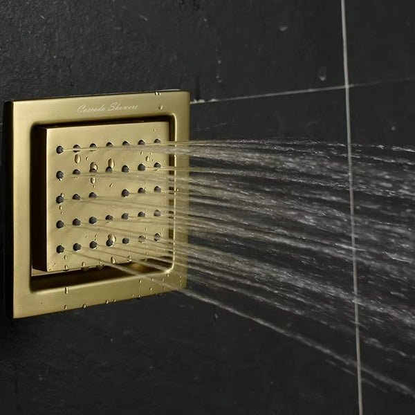Cascada square body spray jet polished gold finish 