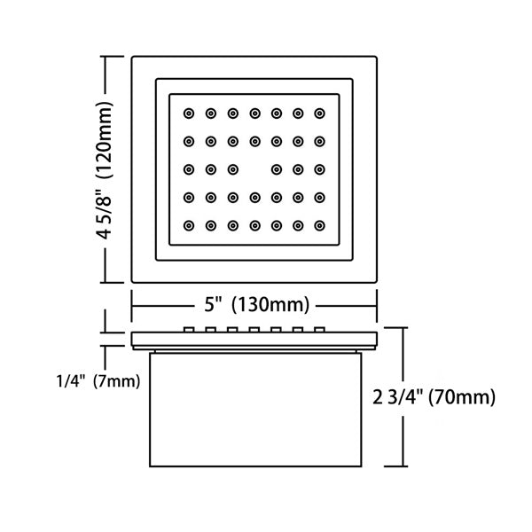 Cascada body spray jet scale diagram – human figure size reference flush mount wall