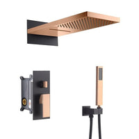 Cascada Arezzo rose gold shower system installed in luxury bathroom showing three spray modes