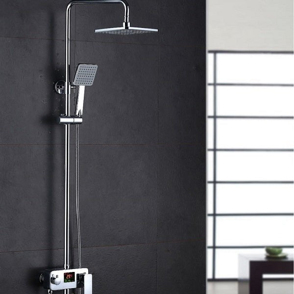 Cascada Allure 8 inch chrome digital shower faucet system full view – wall mounted dark background