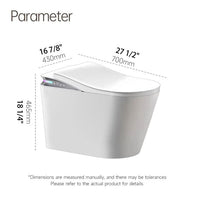 White bidet with dimensions labeled on a white background