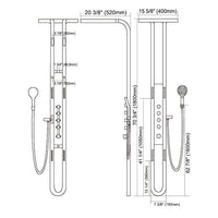 Dimensions of Cascada Aqualuxe digital shower panel system
