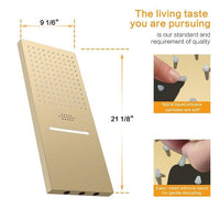 Gold shower head with measurements ascada Aspen shower system