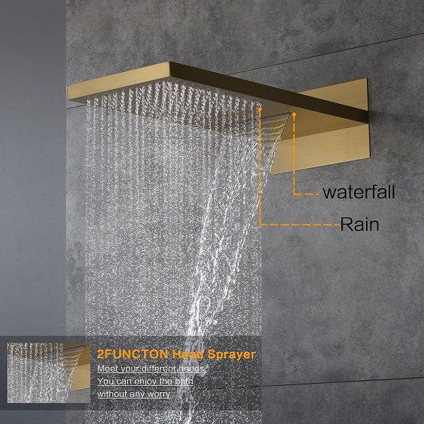 Waterfall function flowing from the 9x22 inch LED showerhead