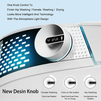 Washing machine with a new design knob and text describing its features.