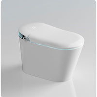White electronic device with a glowing blue light on a gray background