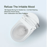 White bidet attachment with text on a light blue background