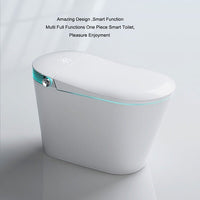 White smart toilet with blue light on a white background