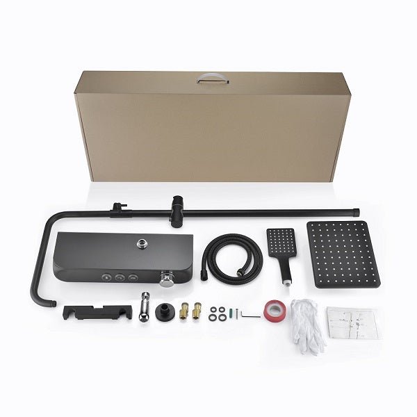 Components of Matte black shower system with sliding arm handheld – Cascada Caesar digital set