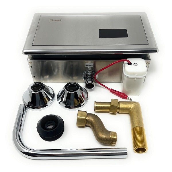 Brushed stainless steel finish on Cascada Amadora concealed rectangular urinal valve