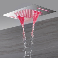 Cascada 15x23 ceiling LED shower with Bluetooth and rainfall/waterfall modes.