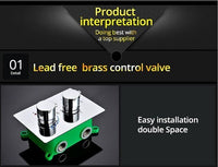 Close-up of Cascada thermostatic valve handles showing temperature and flow controls