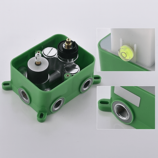 Green mechanical component with detailed parts on a light gray background