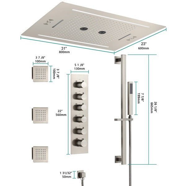 Cascada Florence 23"x31" Brushed Nickel Music LED Shower System - Cascada Showers