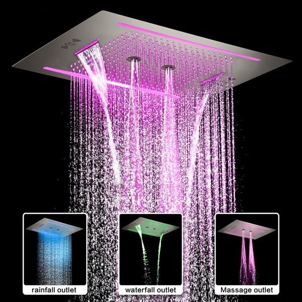 Cascada Florence 23"x31" Brushed Nickel Music LED Shower System - Cascada Showers