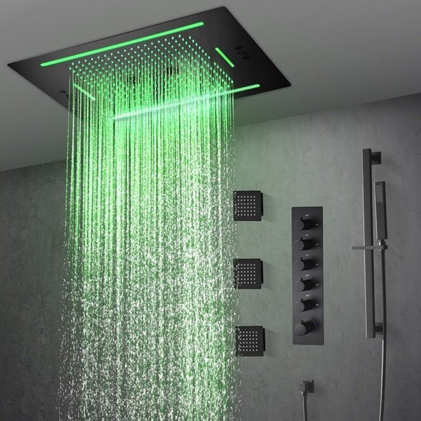 Cascada Florence 23"x31" Matte Black Music LED Shower System - Cascada Showers