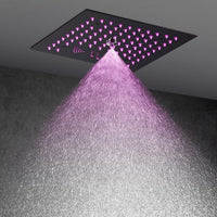 Cascada Luxury 12” Music LED shower system with built-in Bluetooth Speakers, 4 function (Rainfall, Misty, body jets & Hand Shower) & Remote Control 64 Color Lights cascada system LED bluetooth shower head speaker hot cold music rain rainfall musical light showerhead body spray jet waterfall misty ceiling mounted handheld high pressure thermostatic mixer holder black matte chrome oil rubbed bronze remote control