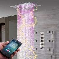 Six body jets mounted on shower wall, Cascada Serenity system