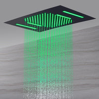 Cascada Luxury 15” x 23” LED Music shower system with built-in Bluetooth Speakers, 4 function (Rainfall, Waterfall, Body jet & Handshower) & Remote Control 64 Color Lights cascada system LED bluetooth shower head speaker hot cold music rain rainfall musical lights showerhead body spray jets waterfall misty ceiling mounted handheld high pressure multicolor holder matte black chrome oil rubbed bronze mixer remote control led black shower system