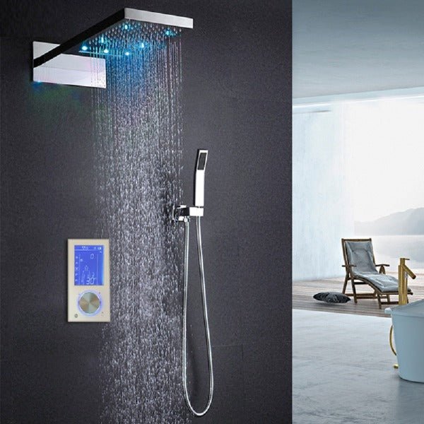 Cascada Veneto 22 inch LED shower system with LCD touchscreen and temperature-reactive lighting
