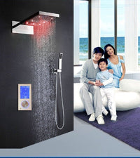 Cascada Veneto LED showerhead showing blue temperature-reactive lighting during operation