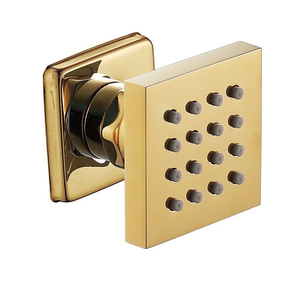 Angled view of wall mounted square shower body jet