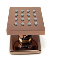 Bronze-colored square shower head with multiple nozzles 