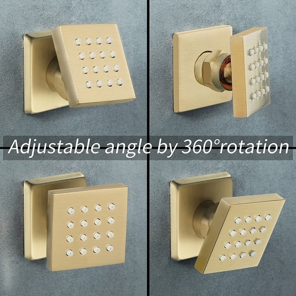 Gold shower head with adjustable angle feature 