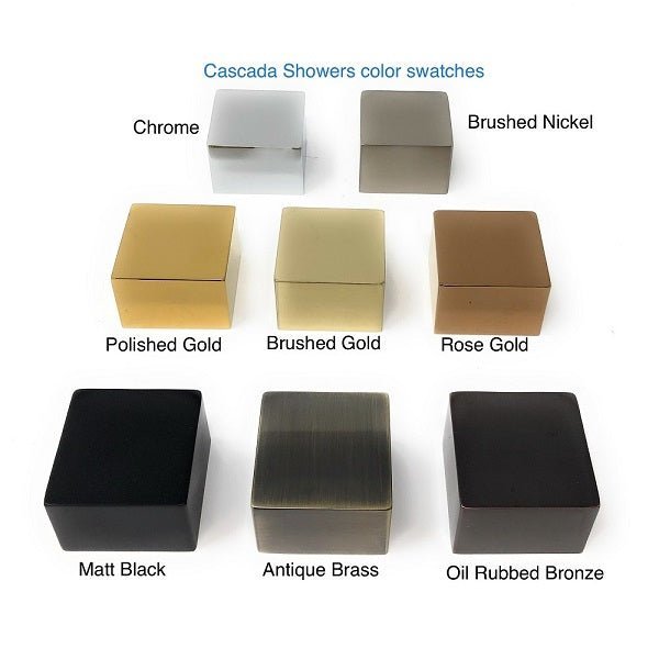 Color swatches of Cascada Showers in various finishes