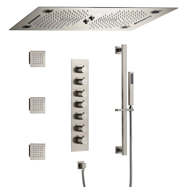 Cascada Pisa 16"x28" Brushed Nickel Bluetooth LED Shower System - Cascada Showers