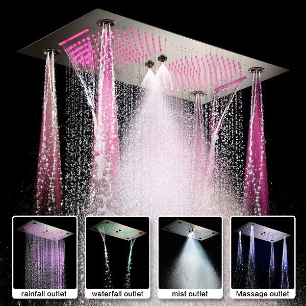 Cascada Pisa 16"x28" Brushed Nickel Bluetooth LED Shower System - Cascada Showers