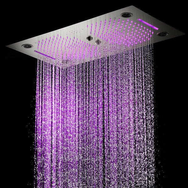 Cascada Pisa 16"x28" Brushed Nickel Bluetooth LED Shower System - Cascada Showers