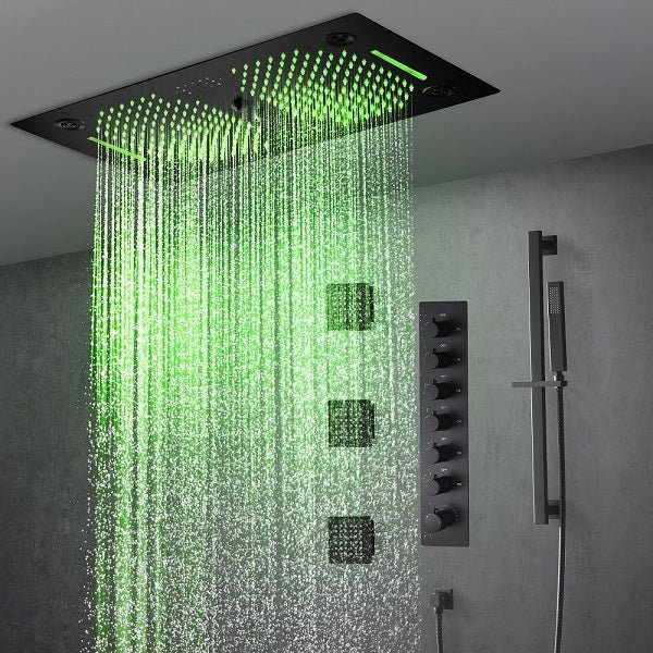 Cascada Pisa 16"x28" Matte Black Bluetooth LED Shower System - Cascada Showers