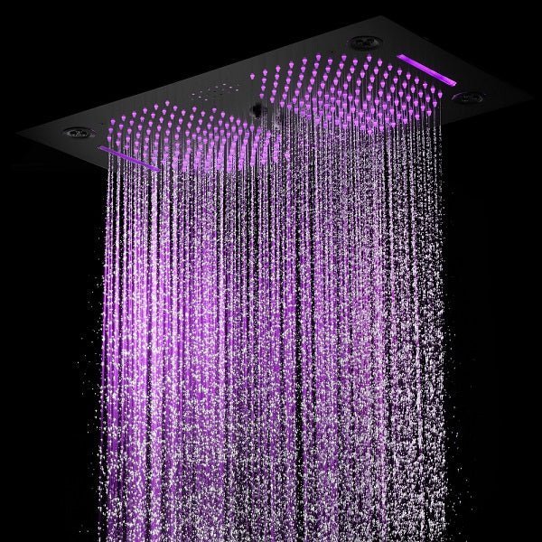 Cascada Pisa 16"x28" Matte Black Bluetooth LED Shower System - Cascada Showers