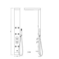 Plastic hand shower and spout on Cascada Showers Lusso 59 Inch shower panel