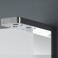 Close-up of #304 mirror stainless steel finish on Cascada Showers Lusso shower panel
