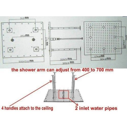 Large square overhead shower head installed in modern contemporary bathroom
