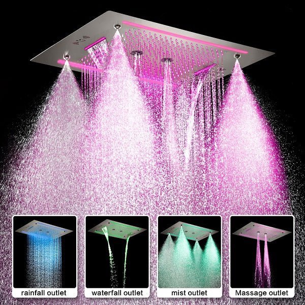 Cascada Venice 23"x31" Brushed Nickel Music LED Showerhead - Cascada Showers