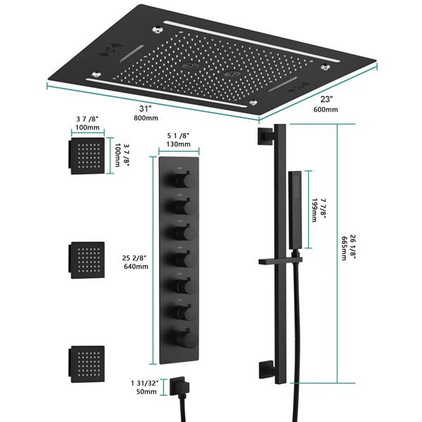 Cascada Venice 23"x31" Matte Black LED Shower System - Cascada Showers