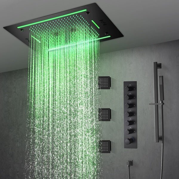 Cascada Venice 23"x31" Matte Black LED Shower System - Cascada Showers