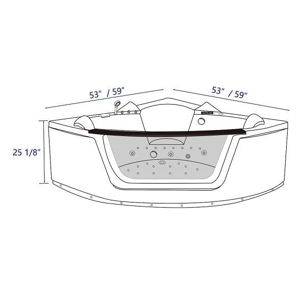 Measurement diagram of a hot tub with dimensions of Cascada Venice jacuzzi bathtub