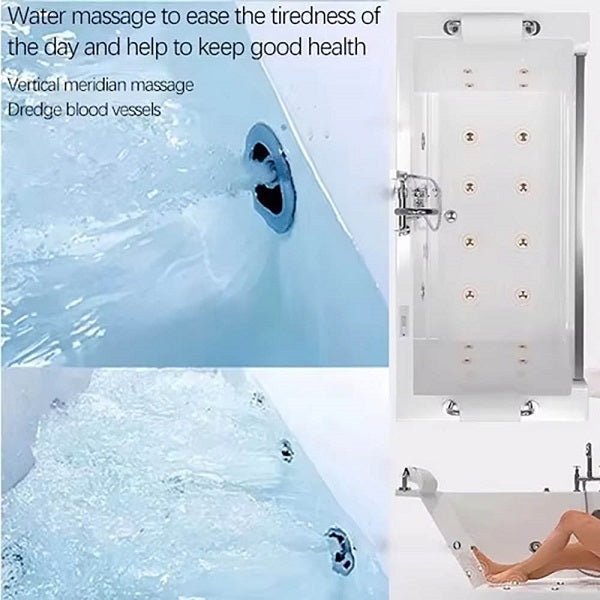 Hot tub with water massage jets and text about its benefits.