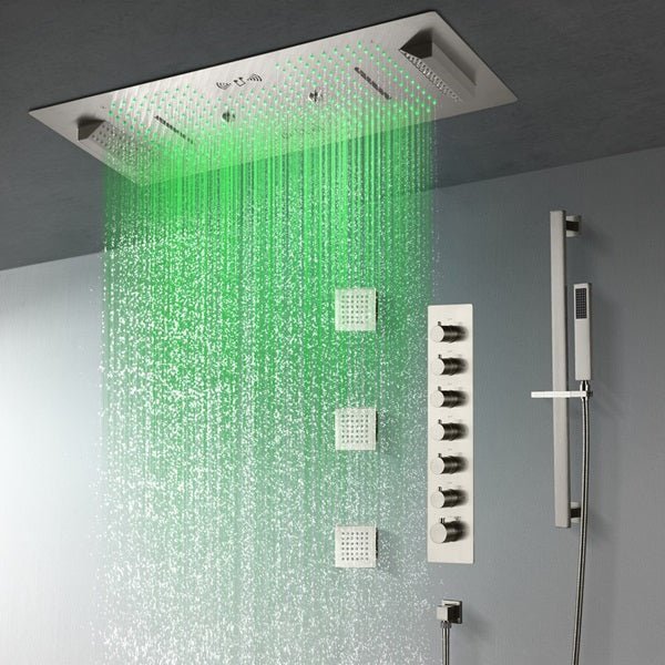 Cascada Verona 16"x36" Brushed Nickel Music LED Shower System - Cascada Showers